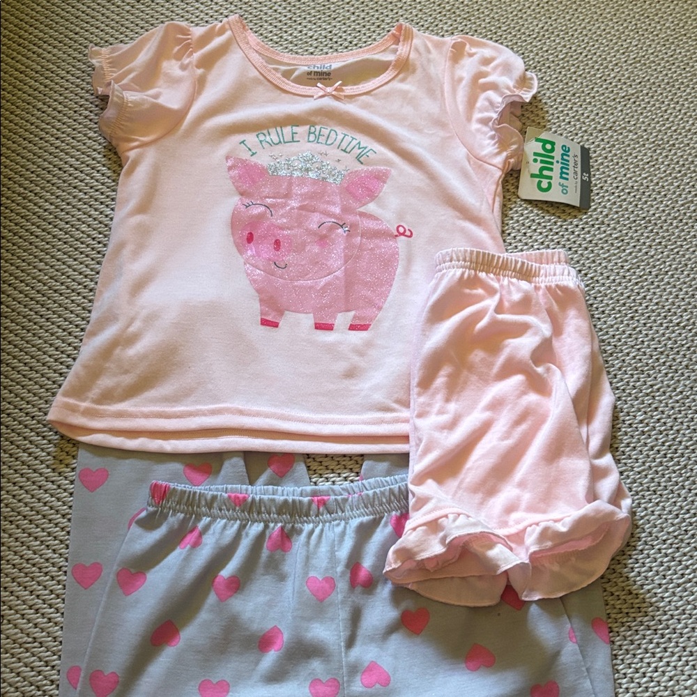 Pajamas 3 pcs top, pants & shorts toddler girls size 2T Child of Mine polyester